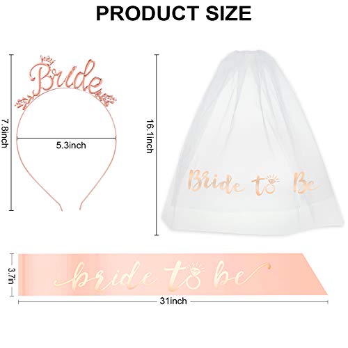 image for Konsait Rose Gold Bachelorette Bride to be Headband Tiara/Sash/Veil/Ba