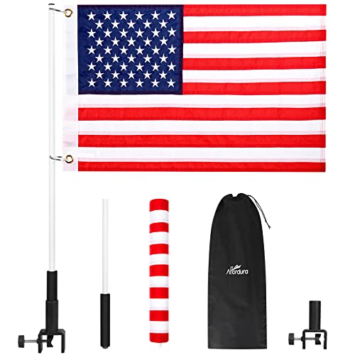 Affordura Boat American Flag With Pole 16X24 Boat Flag Pole Mount For 0.5-1.33 Inch Round And Pontoon Square Rails With 2 American Boat Flag Clips #TOP22