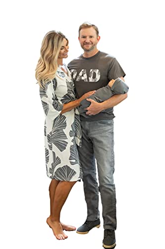 Image of Baby Be Mine Maternity Nursing Delivery Robe & Baby Girl Swaddle Blanket Set with Daddy T-Shirt (Large/X-Large Robe -X Large Tshirt, Audrey/Charcoal)