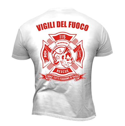 Rescue Point Vigili del Fuoco Maglietta T-Shirt Uomo KF4IT (S, Bianco)