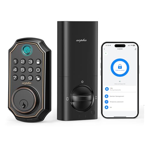 ARPHA Fingerprint Smart Door Lock - Keyless Entry Door Lock, Built-in WiFi Deadbolt with Keypad, APP Remote Control, Easy Installation (WiFi+Fingerprint+Password)
