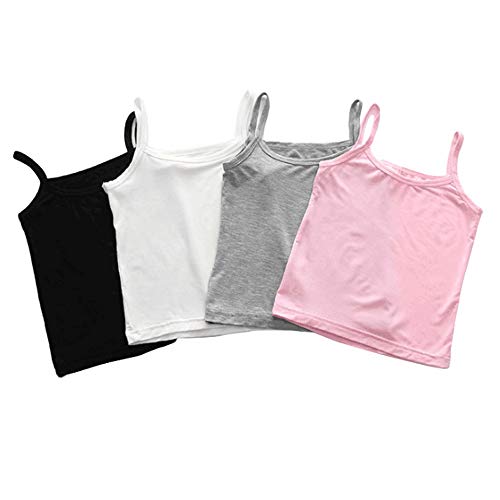 Anktry 2-8 Years Little Girls Solid Colors Soft Camisole Undershirts 4 Pack Kids Comfort Breathable Tank Tops, Pink + White + Black + Grey, 6-7 Years #TOP1