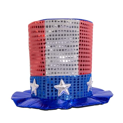 Yilistore Patriotic Sequin Uncle Sam Top Hat, 4th of July Top Hat for Independent Day