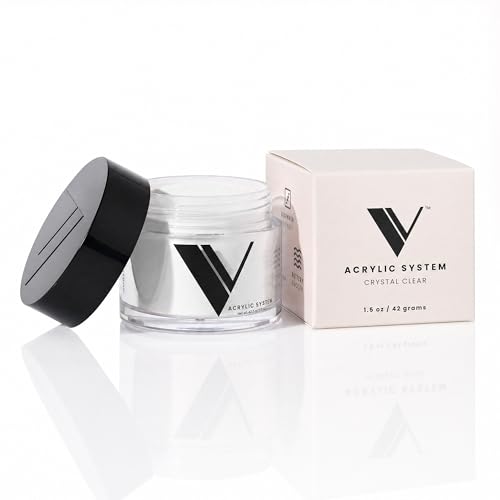 V Beauty Pure Acrylic System Colored Acrylic Nail Cover Powder for Professionals & Beginners Self-Leveling Non-Yellowing Bubble-Free Fade-Resistant Nail Powder 1.5 Oz Crystal Clear