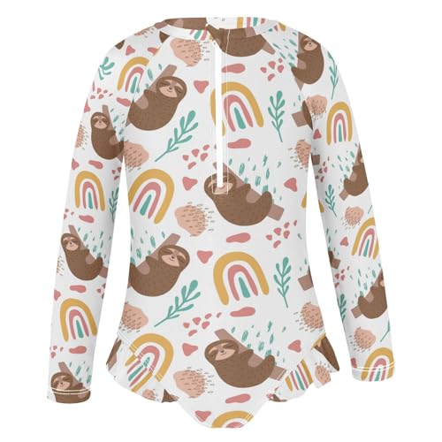 Wusikd Girls Long Sleeve Swimsuit Sloth Linen One Piece Bathing Suit Zipper Swimwear Sun Protection 5-6T2
