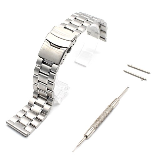 Rerii 22mm Width Stainless Steel Watch Band Strap with Quick-Release Pins for Moto 360 2 46mm / Samsung Gear 2,Gear 2 Neo,Gear 2 Live/LG G Watch W100,R W110,Urbane W150 / Pebble Time & Time Steel
