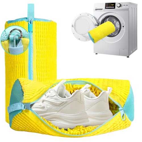 Shoe Washing Machine Bag 2 Pack, 360°Deep Clean Durable Shoes Laundry Bag for Washer and Dryer, Reusable Shoe Cleaner Bags, Sneaker Washing Machine Bag, Yellow