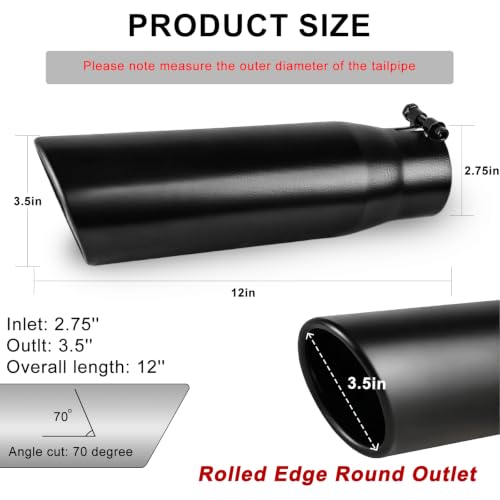 Image of 2.75 Inch Exhaust Tip, 2.75 inch Inlet 3.5 inch Outlet 12 inch Overall Length