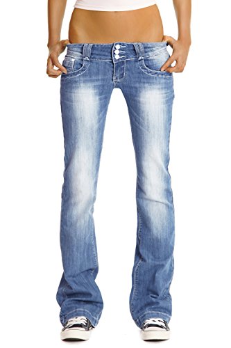 Generisch Bootcut Hüft Jeans Jeanshose mit Stretch Dreier Knopfleiste am Bund Dunkelblau Schlag Hose - j97y (DE/NL/SE/PL Alphanumerisch S Regular Regular blau)