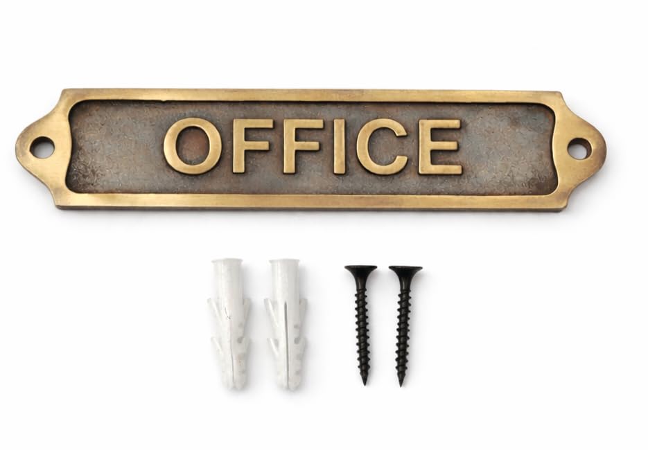OFFICE Antique Effect Door Plaque Sign | Vintage Style Metal Office Door Sign with Raised Lettering | Wall & Door Name Plate for Home Workspaces & Businesses | 21.5 x 4.5 cm | OFFICE
