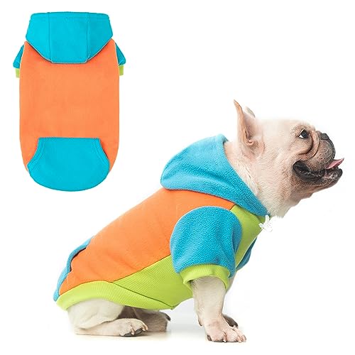 Image of BEAUTYZOO Fleece Dog Hoodie Sweatershirt with Pocket and Leash Hole, Stretchy Small Medium Large Sized Dogs Clothes for Fall Winter Cold Days, Color Designer Warm Dog Jackets,French Bulldog Coats