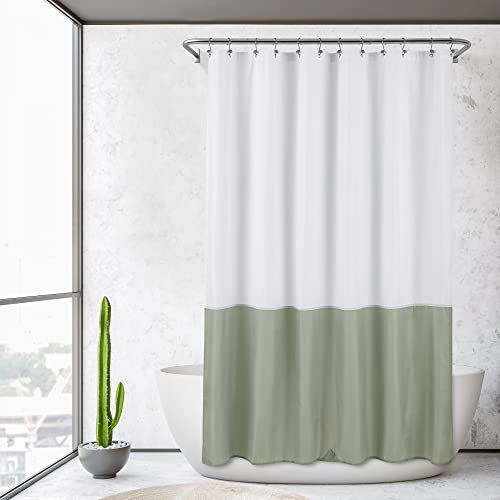 Image of ALYVIA SPRING Waterproof Fabric Shower Curtain Liner - Soft & Light-Weight Cloth Shower Liner, 3 Bottom Magnets, Hotel Quality & Machine Washable - Standard Size 72x72, White and Sage