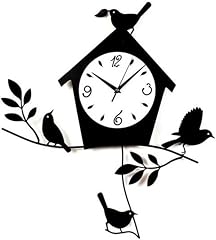 Birds and Birdhouse Wall Clock with Pendulum | Laser Cut Bird Theme & Black Matte Finish| Wood Wall photo Birds and Birdhouse Wall Clock with Pendulum | Laser Cut Bird Theme & Black Matte Finish| Wood Wall