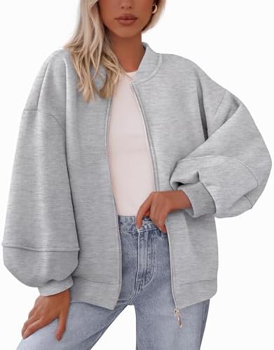 KIRUNDO Oversized Sweatshirt for Women Fall Fashion 2025 Zip Up Bomber Jacket Casual Long Sleeve Outerwear Winter Outfits