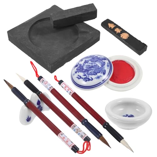 TEHAUX 1Set Chinese Calligraphy Set for Beginners Supplies with Brush Ink Stick and Ink present Kit for Writing and Drawing Elegant Design for Home Decor