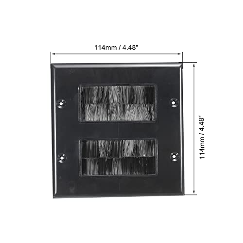 PATIKIL Brush Wall Plate Decoration Wall Panel Cable Pass Through Double Gang 114mmx114mm Black for Low-Voltage Cables Pack of 2 - Image 2