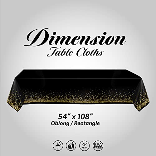 Prestee Black/Gold Tablecloths, 4Pk, 54"X108" | Gold Dot Tablecloths | Plastic Tablecloth | Black Tablecloths | Black And Gold Party Decorations | Paper Tablecloth For Bbq, Party, Fine Dining, Wedding #TOP3