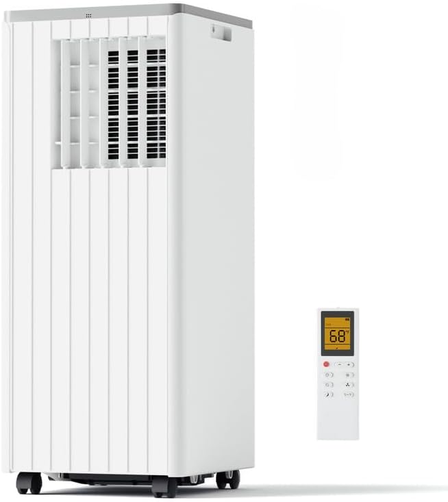 8,000 btu portable air conditioner, portable ac unit with built-in dehumidifier and cooling fan for room up to 350 sq.ft., 24 hour timer & remote control & window mount kit, white