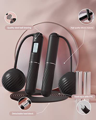 Yottoy Cordless Jump Rope With Counter - Ropeless Jump Rope 2 In 1 With Large Cordless Ball-Weighted Jump Rope For Women With Lcd Display And Tangle-Free-Ideal For Cardio, Crossfit, And Hiit Workouts (Black) #TOP4
