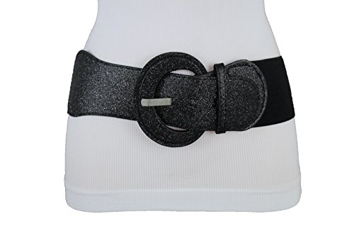 TFJ Women Fashion Elastic Belt Hip High Waist Sparkling Glitter M L XL Metallic Black2