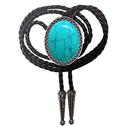 Image of Turquoise Agate Granite BOLO Tie for Men Women Leather Wedding Necklace Western Cowboy Necktie
