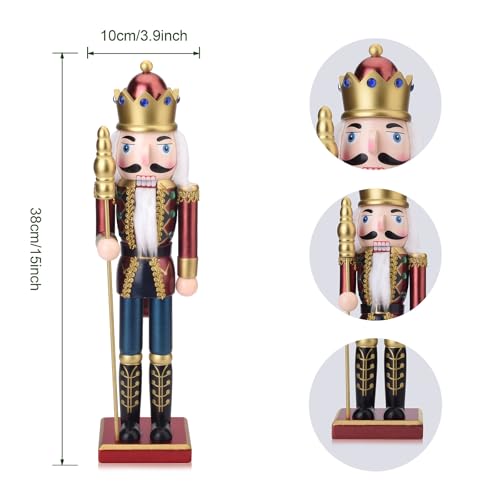 ArlinaL King Nutcracker Figures, 15 Inch Wooden Christmas Nutcracker with Scepter Ornaments, Nutcracker Xmas Decorations for Shelves and Tables - Thumbnail 3