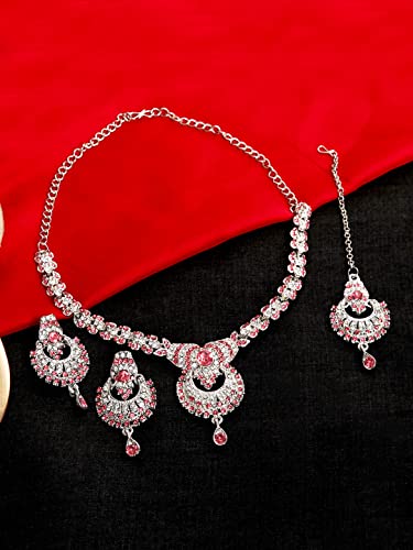 Image of Atasi International Delightful Rhodium Silver Plated Alloy Choker Necklace Set For Women
