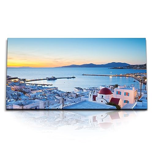 Paul Sinus Kunstdruck Bilder 120x60cm Mykonos Insel Griechenland Meer Sonnenuntergang weiße Häuser