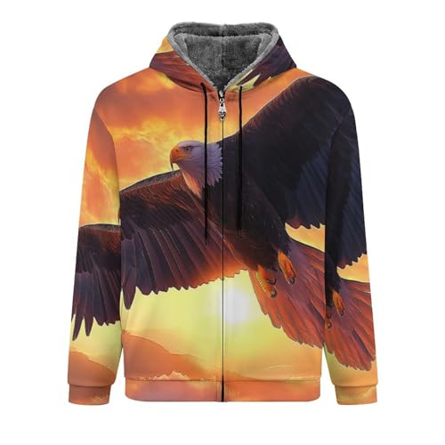 Veste polaire pour homme zippée motif aigle et coucher de soleil