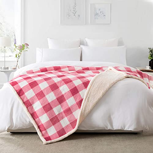 Image of PU MEI Sherpa Fleece Throw Blanket Reversible Plush Fluffy Lattice Flannel Blankets for Sofa Couch Bed,60 inchx80 inch,Pink