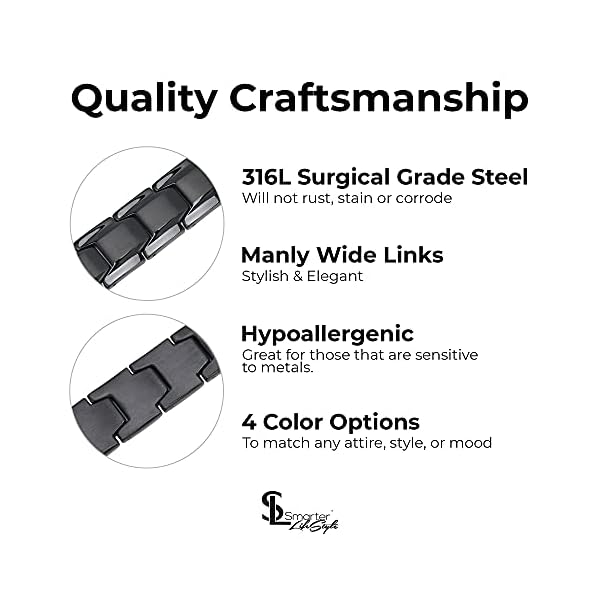 Smarter LifeStyle Elegant Surgical Grade Steel Men's Wide Link Stylish Bracelets for Men, Adjustable - 4 Colors to Choose from – Mens Jewelry, Mens Bracelets Metal (Black Men's Bracelet) - Image 3