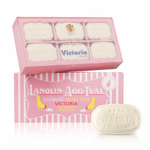 VICTORIA Swedish Egg White Facial Soap Bar Gift Set, Deep Pore Cleanser, Gentle Hydrating Cleanse with Rose Water for Dry & Sensitive Skin, (1.7 oz Each, 6 Bars)