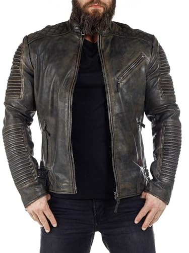 Trisis Men Leather Jacket Sheep or Cow Jacket Route66 Trendy Embossing Ribbed Style Winter Outfit 20242