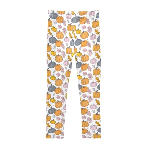 Girls' Athletic Leggings Ankle Length Yoga Dance Pants Kids Teen 4T Pumpkin Maple Leaf2