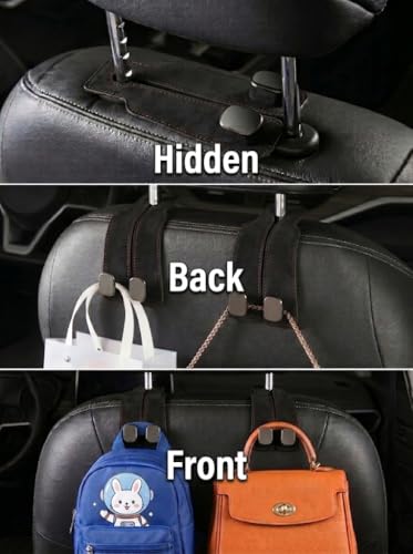 Seltureone 4 Stück Doppelhaken für Autositzrückseite, Auto Kopfstützen Haken Multifunktionale Autositz-Rückenhaken Auto Lagerung Haken für Handtaschen, Geldbörsen & Einkaufstaschen - Schwarz