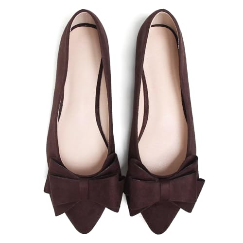 Image of WENJIAZHIZHI Square Toe Bow Ballet Slip-On | Classic Suede Finish,Chic Bow Detail,Effortless Everyday Style,Wedding Party Office,Plus Size Available