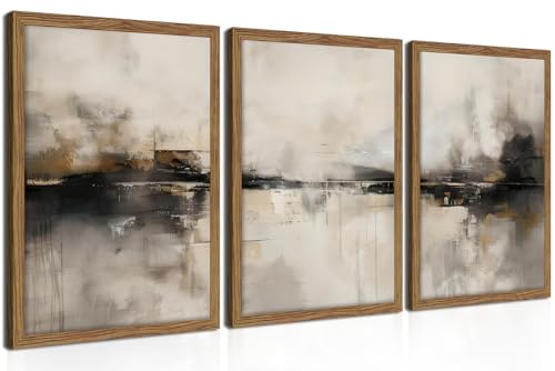 Framed Beige Brown Abstract Canvas Set