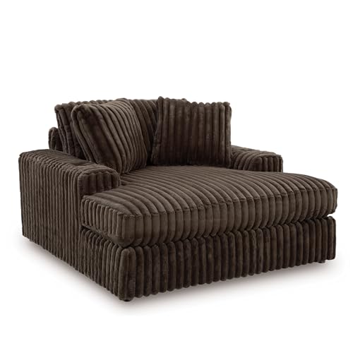 Image of Signature Design by Ashley Midnight-Madness Contemporary Oversized Chaise with Reversible Cushions, USB Ports and Cup Holders, Dark Brown