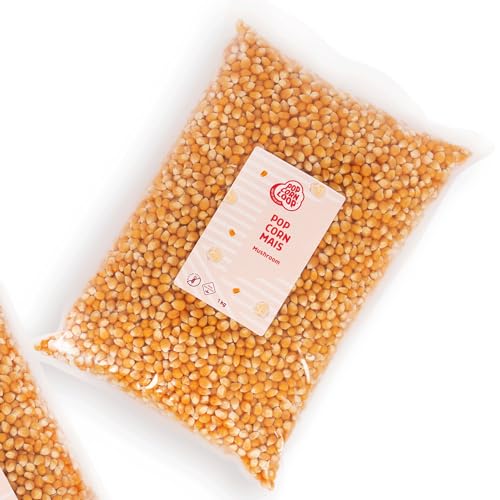 Popcornloop ® Premium Popcornmais 'Mushroom' 1kg für Popcornmaschinen Kinopopcorn Beste Gold Qualität Vegan Glutenfrei Ohne Gentechnik