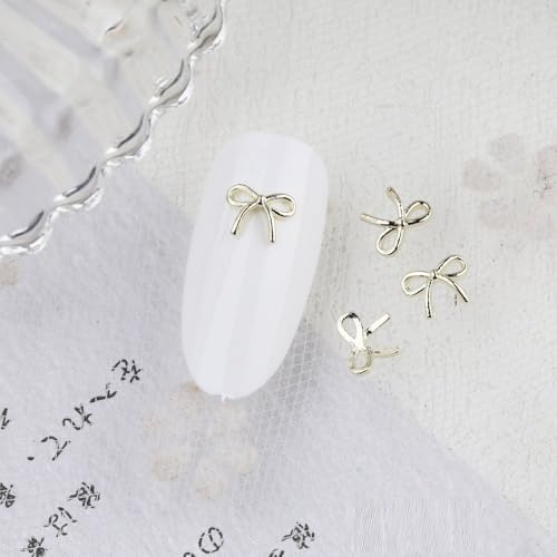 qbodp 100 Pcs Nail Charms, Fashion Nail Ornaments, Small Bow Decorations for Nail, Nail Supplies Nail Art Decoration Accessories,Gold