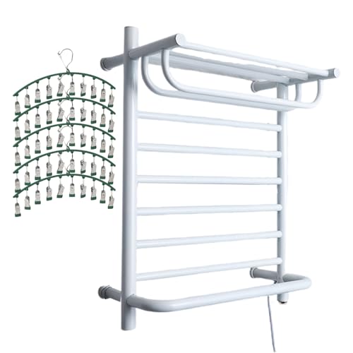 80W Wall-Mounted Towel Rail with 5 Racks and Top Shelf