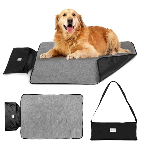 Tappetino per Cani Pieghevole, Cuscino Cane Impermeabile, 100 x 70 cm, Tappetino Coperta per Animali Domestici da Esterno Portatile per Cani e Gatti, Parco,Viaggio in Campeggio (Black Fleece)