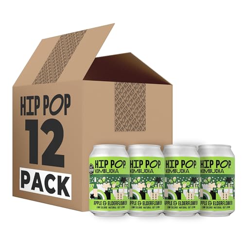 Hip Pop Kombucha, Low Calorie, 100% Natural, Vegan, Apple & Elderflower, 12 x 330 ml