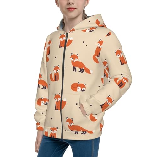 Vintage Cute Little Red Fox Kids Pullover Hoodies Boys Zip Up Sweatshirts Girls Athletic Clothes with Pocket