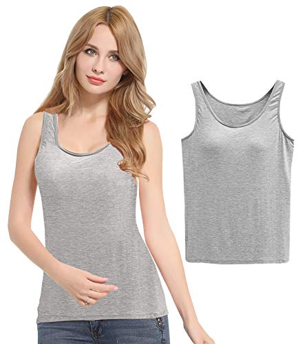 FEOYA Camiseta interior para mujer, paquete de 3 unidades, sujetador básico, push up, yoga, cuello en U, sujetador integrado, sin aros, acolchada, camiseta de tirantes para mujer, Pack de 1 gris