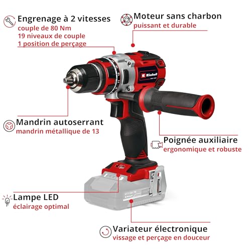 einhell professional perceuse visseuse sans fil tp cd 18/80 li bl solo power x change (18v, moteur brushless, couple 80 nm, mandrin 13mm) livré sans batterie ni chargeur