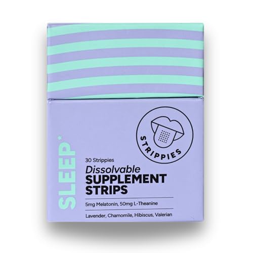 STRIPPIES Dissolvable Sleep Strips Fast-Acting Melatonin 5mg with L-Theanine, Lavender, Chamomile,...
