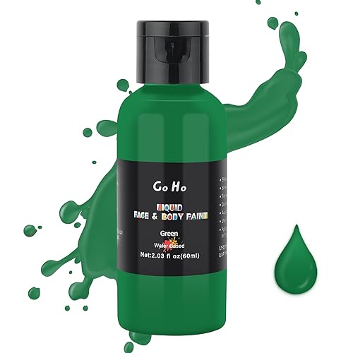 Go Ho Makeup Liquid Green Face Body Paint(2.1 oz),Green Makeup Water Based Face Paint and Body Paint for Special FX, Cosplay, and Halloween Make up