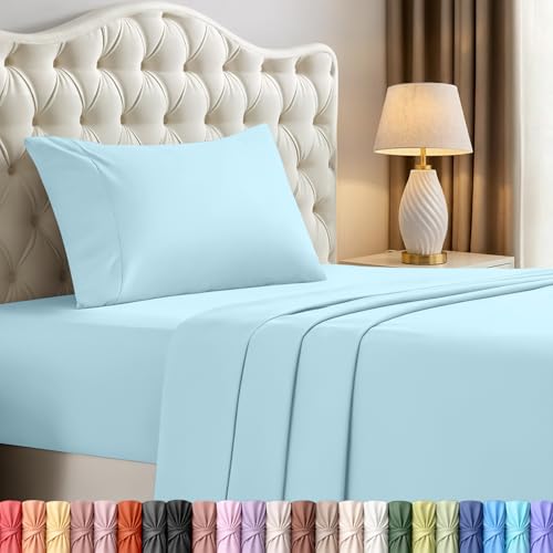 Image of Utopia Bedding Twin Sheet Set - 3 Piece Bed Sheets for Twin Size Bed, Soft and Breathable Microfiber, Includes 1 Fitted Sheet, 1 Flat Sheet and 1 Pillowcase - Oeko Tex (Ice Blue)