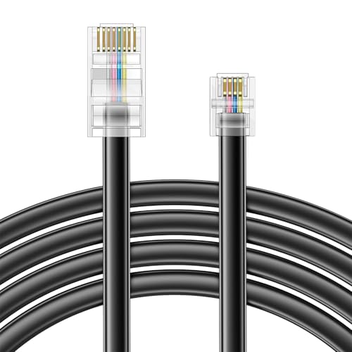 6.6FT-4Pack Phone Jack to Ethernet Cable Adapter, Black, RJ45 8P4C Male to RJ11 6P4C Male for Landline Telephone Service for Extending, Connecting for Fax or Answering Machine